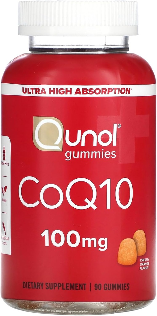 Qunol CoQ10 Gummies, CoQ10 100mg, Pyszne suplementy gumowe, Koenzym Q10 pomaga wspierać zdrowie serca, Wegan, Gluten Free, Ultra Wysoka Absorpcja - 90 Liczba