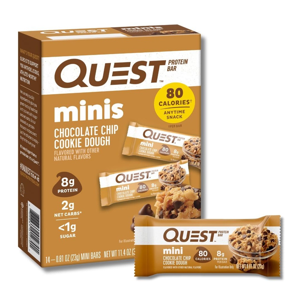 Quest Nutrition Mini Czekoladowy chip Cookie Dżugh Bary białka, 8g białka, 1 g cukru, 2g węglowodanów netto, Gluten Free, 14 Count
