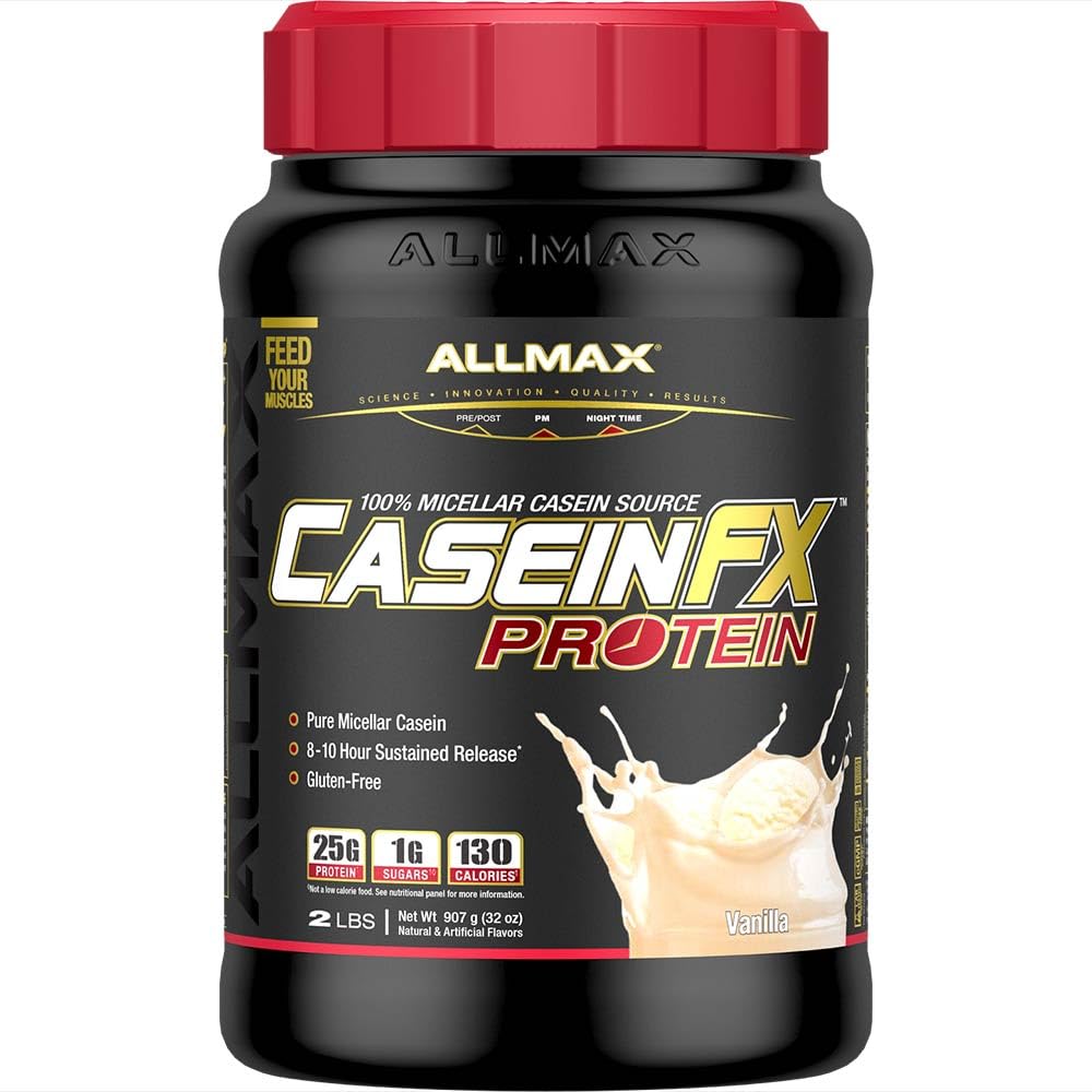 Białko ALLMAX Casein- FX, Wanilia - 2 lb - 25 gramów białka uwalniającego Slow - Niskie węglowodany & Zero dodawanego cukru - Przybliżone 27 Servings