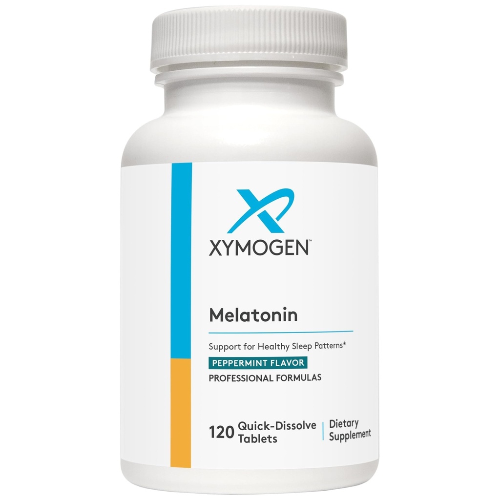 XYMOGEN Melatonina - mięta peppermint Lozenges - 3mg suplement melatoniny na noc, przeciwutleniacz + wsparcie immunologiczne (120 Quick- Disolve Tablets)