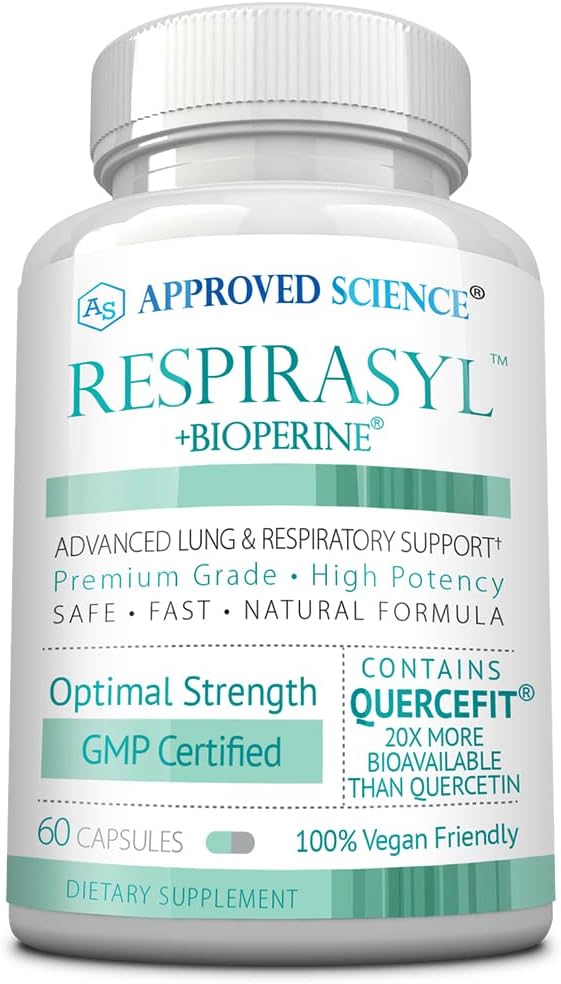 Zatwierdzone Science ® Respirasyl - Płuca i Wsparcie oddechowe - z Quercefit, Witaminy A, C, D, BioPerine - 60 Kapsułki - Made in The USA