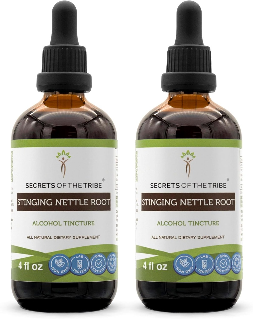 Secrets of the Tribe Stinging Nettle Root Tincture Alcohol Extract, High-Potency Herbal Drops, Tincture Made from Stinging Nettle Urtica Dioica Research and Urnary System Health 2x4 oz