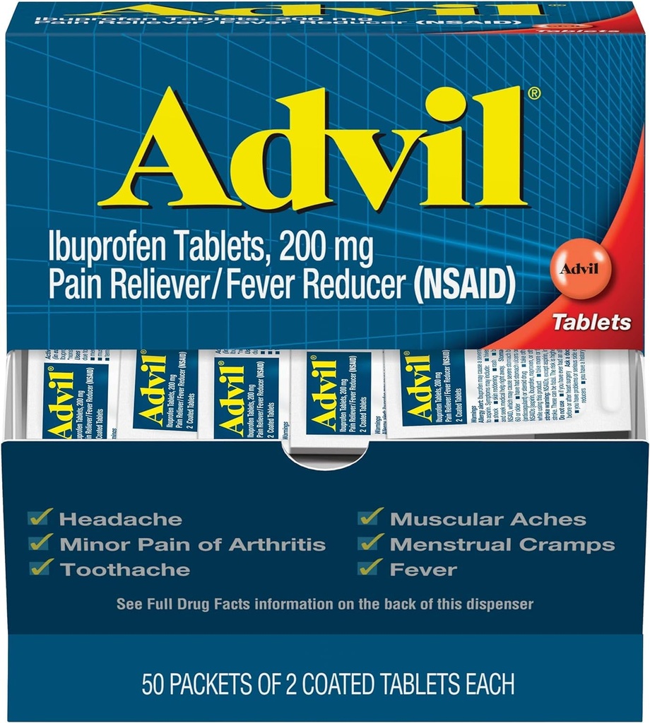Advil Ibuprofen, 200mg (50 opakowań po 2 tabletki powlekane) 50 ea (opakowanie po 3)