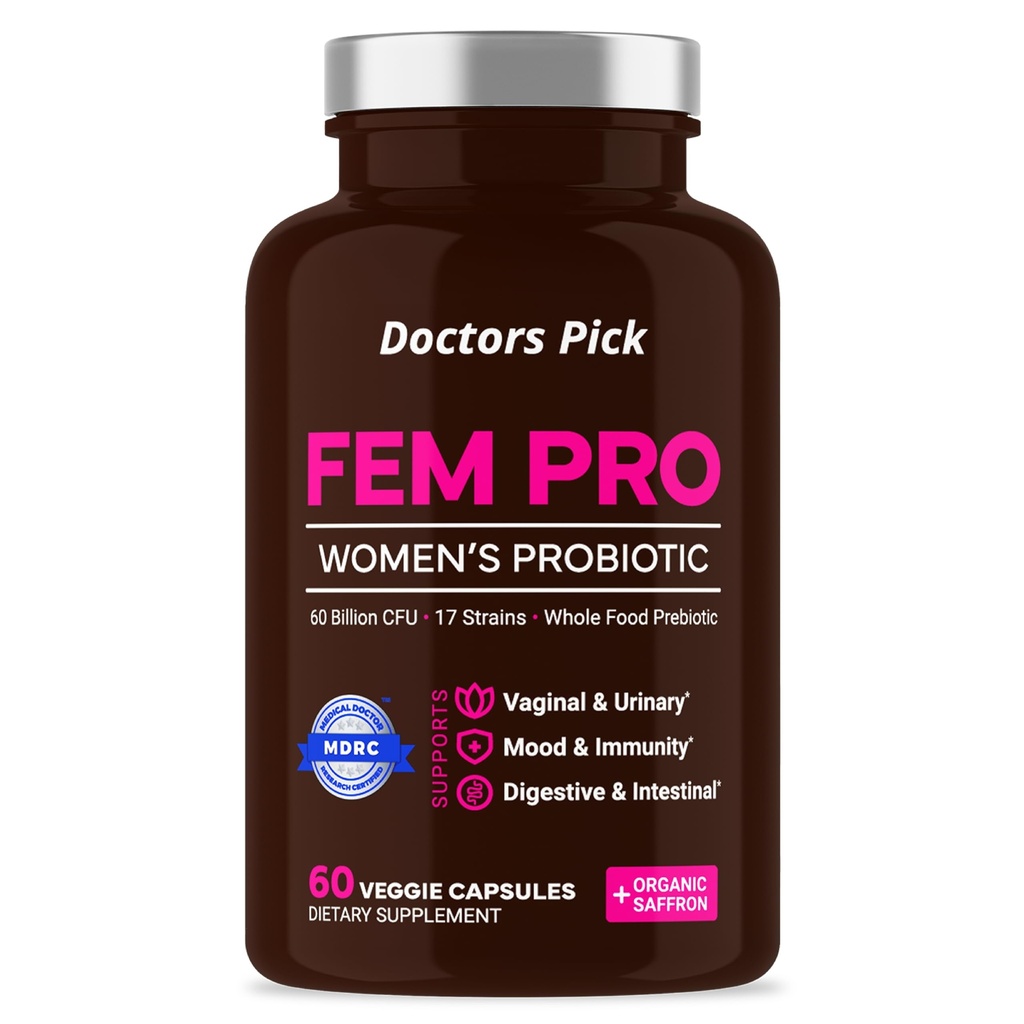 Fem Pro Probiotyki dla Kobiet. 17 Klinicznie skuteczne Szczepy dla Vaginal, Digestive & Immune Support, Urynary Tract Health, pH Balance and Mood. 60 Kapsułki Veggie, 2 Dostawa Miesiąc