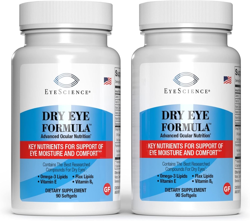 EyeScience - Dry Eye Formula - 90 Softgels - for Relief, Omega-3, Vitamin E, C & B6, Magnez - Tear Production & Lasting Comfort - 2 Pack