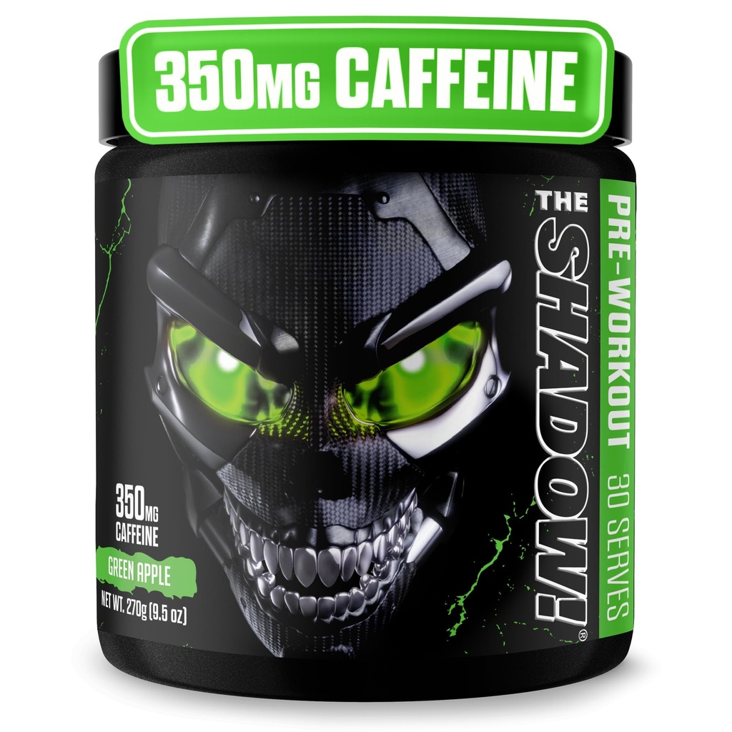 JNX SPORTS The Shadow! 350mg kofeiny Hard Core Precuting - Green Apple 30 Służenie 124; Energia elektryczna, mentalne Focus & Superman Siła dla mężczyzn i kobiet