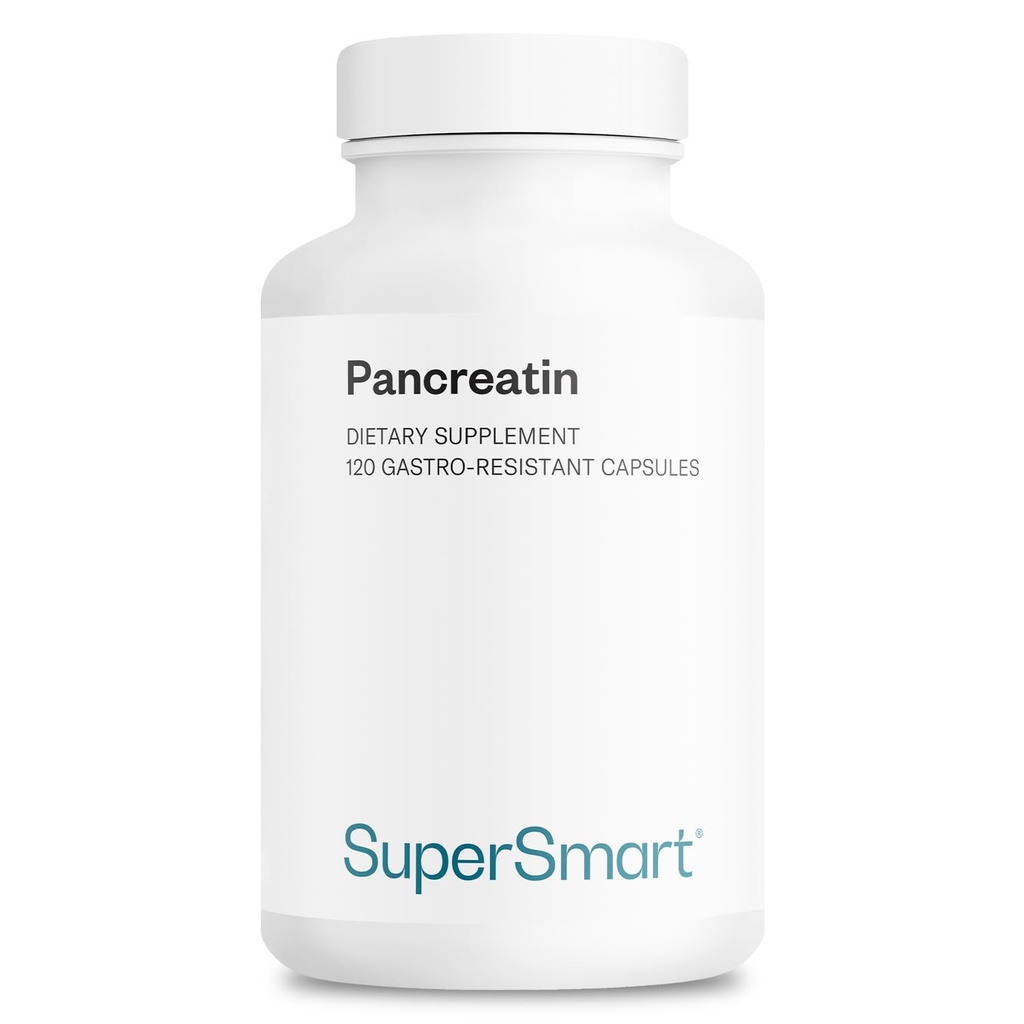 Supersmart - Pancreatin 10X 4000 dziennie (Extra Strength) - Suplement do enzymów trawiennych - z Promate, Lipase, Amylase, Trypsin - Zdrowe wsparcie pokarmowe 124; Non-GMO & Gluten Free - 120 DR kapsułki