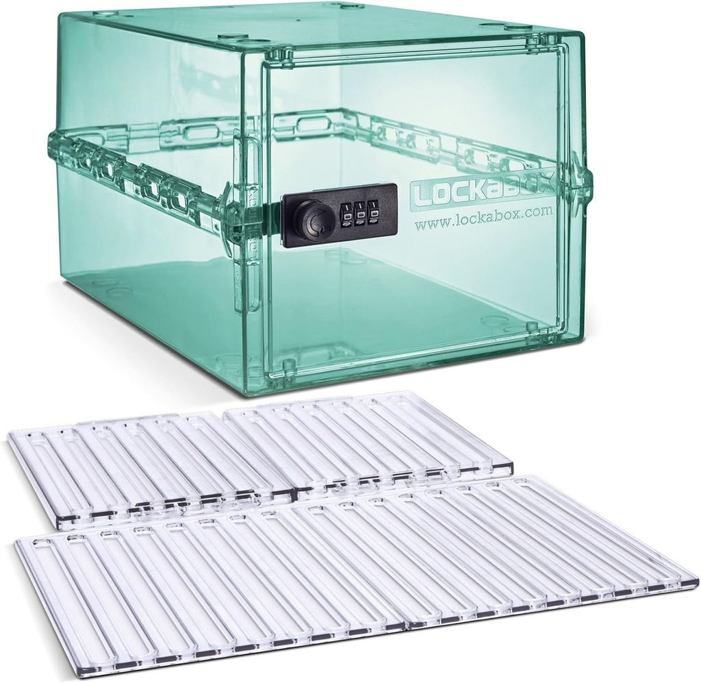 Lockabox One ™ Light Medi Green & Shelf Pack Bundle 124; Skrzynka do zamykania na żywność, leki, Tech i bezpieczeństwo w domu z usuwalnymi półkami i podstawami