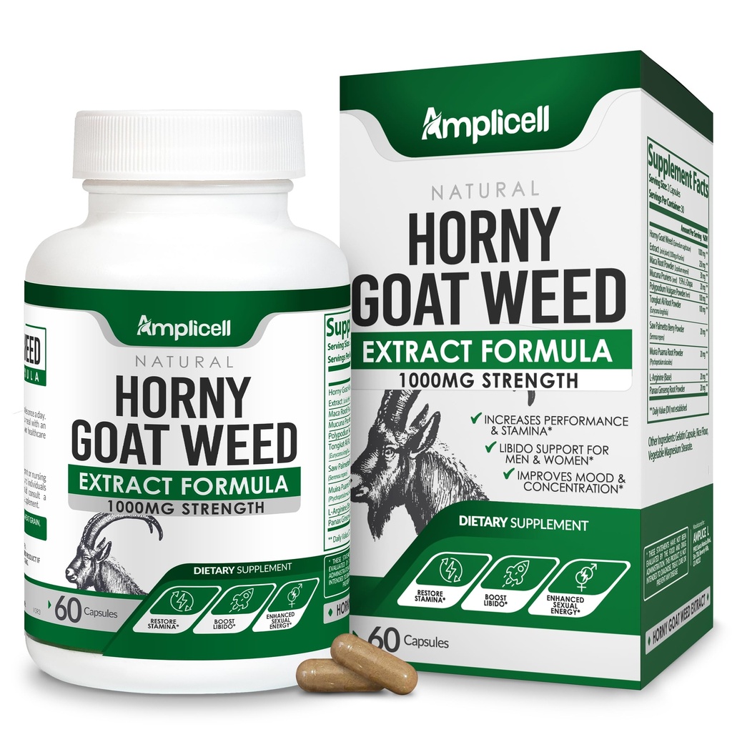 Horny Goat Weed with Maca Root, Tongkat Ali, L- Arginine & Panax Ginseng - męski Performance & Libido Booster Supplement - Energia, Stamina & Vitality Pills for Men & Women - 60 kapsułki