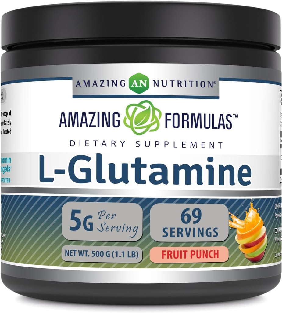 Amazing Supples L- Glutamine Powder Building 124; Amino Acid Supplement Building 124; Non-GMO Building 124; Gluten Free Building 124; Made in USA (Fruit Punch Building 124; 1 Lb)