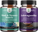 Paleta Wspomagania Pamięci Mózgu, Boost Focus, Poprawa Clarity Mind Booster i Mood Enhancer Organic Ashwagandha Kapsułki - Czysty Ashwagandha Proszek dla Thyroid Energy Focus