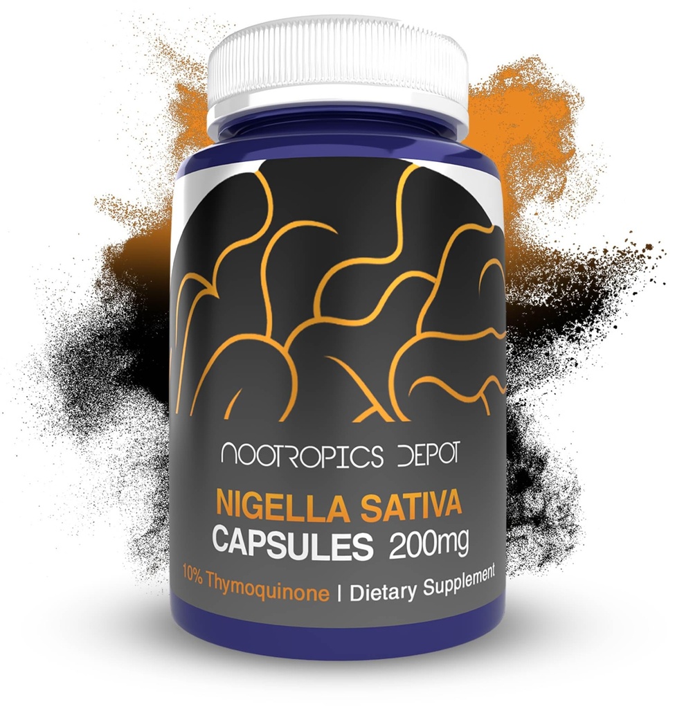 Nootropics Depot Nigella Sativa Extract Capsules | 200mg | 60 Count | Minimum 10% Thymoquinone Content | Black Seed Oil Extract | Supports Brain Health, Memory, Liver Health, and Immune Function