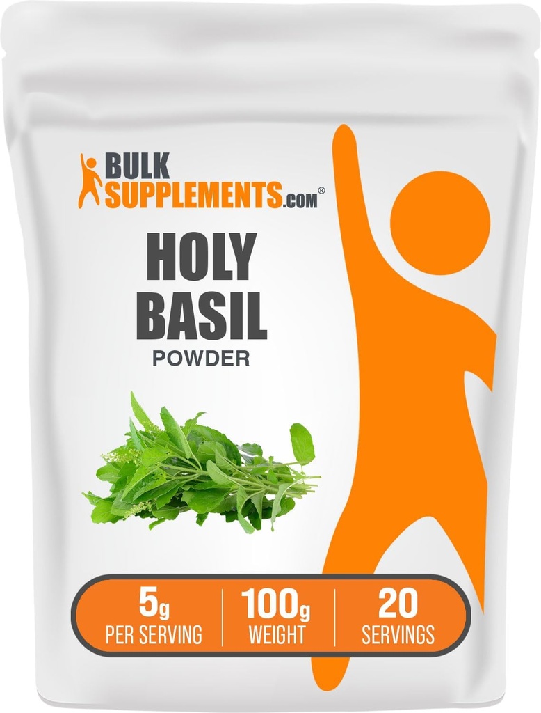 BulkSupplements.com Holy Basil Powder - Holy Basil Supplement, Holy Basil Leaf Powder - Tulsi Holy Basil Free, Herbal & Gluten Free, 5g per Serving, 100g (3.5 oz) (opakowanie po 1)