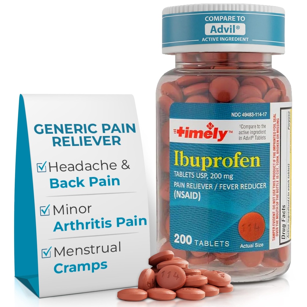 LABS TYME- CAP, INC. Timely Ibuprofen 200mg 200 tabletek - (NLPZ) Tabletki przeciwbólowe na ból głowy, ból miesiączkowy, bóle zębów, bóle mięśni, zapalenie stawów, bóle ciała