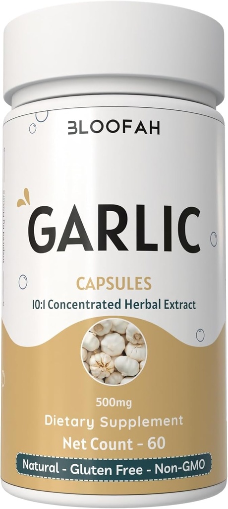 Kapsułki czosnkowe 500 mg / ml; stężenie 10: 1 ekstraktu proszku 124; Allium sativum Herbal Supplement 124; naturalne, nie- GMO, bez glutenu, Brak sztucznych dodatków (60 Ilość (1 opakowanie))