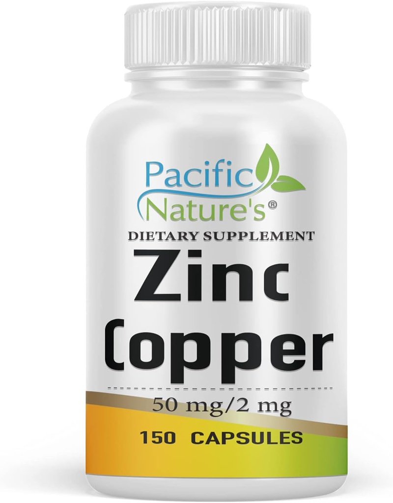 PACYFIKOWY DODATEK ROŚLIN (150 Kapsułek) z 50 mg Glukonianu cynku, 2 mg siarczanu miedzi do immunologicznego wsparcia - Gluten Free, Non-GMO