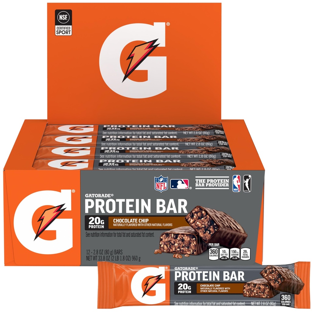 Gatorade Chey Protein Recover Bary, Czekoladowy Chip, 2,8 uncji (Opakowanie po 12)