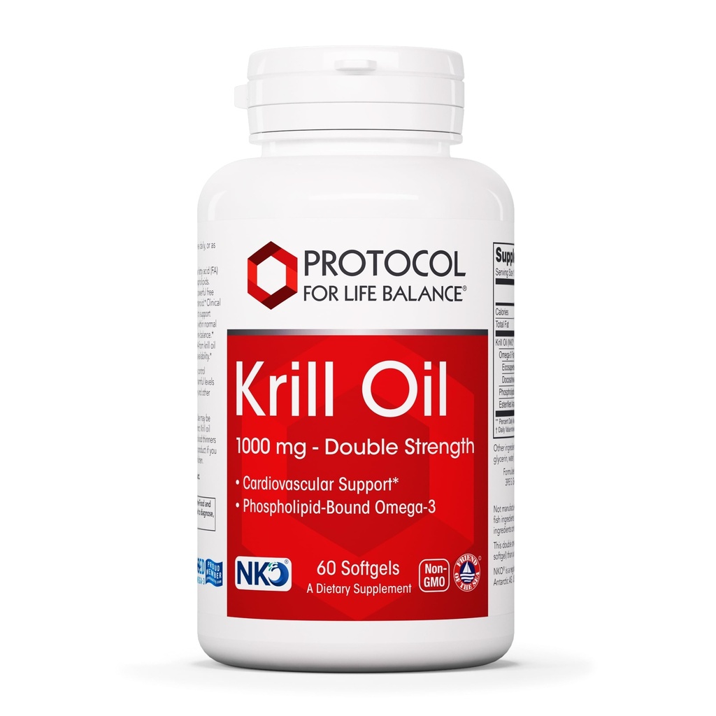 PROTOCOL FOR LIFE BALANCE Krill Oil 1,000mg - Extra Strength Krill Oil Supplement - DHA & EPA - with Astaxanthin - Support Heart, Brain, Joints - Non-GMO & Halal - 60 Softgels