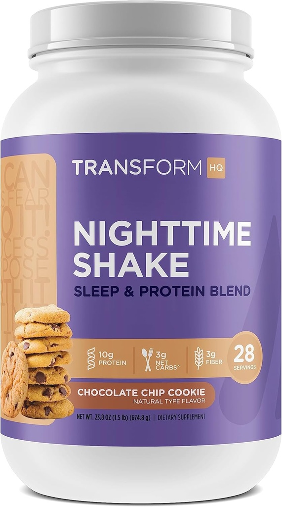 TransformHQ Nighttime Shake, Sleep + mieszanka protein, 28 Służenia, czekoladowy chip Cookie Flavor