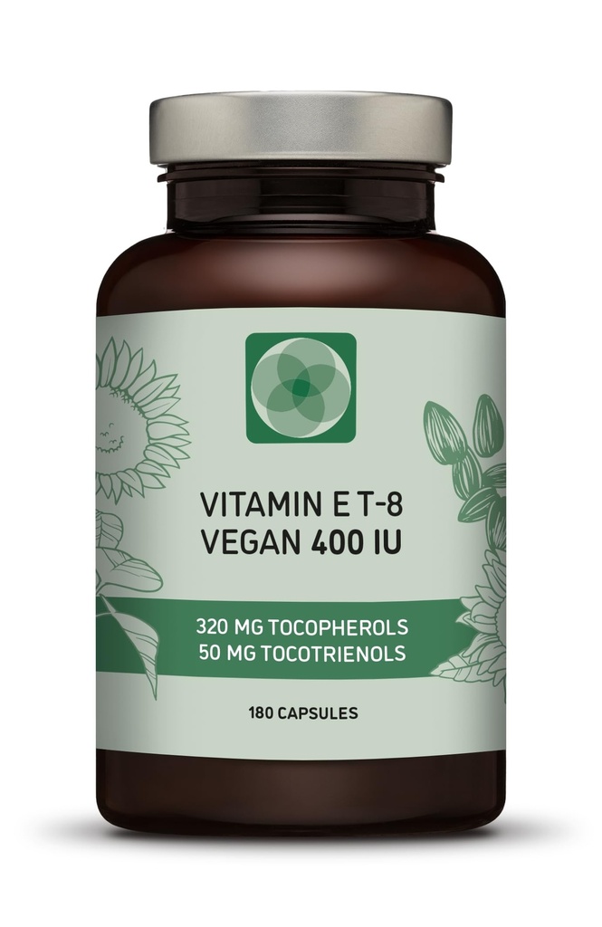 Witamina E - Wszystkie 8 Tokoferoli + Tokotrienole 400 IU Vegan - Alpha Tokoferol / Tokotrienol + Beta Tokoferol / Tokotrienol + Gamma Tokoferol / Tokotrienol + Delta Tokoferol / Tokotrienol (180)