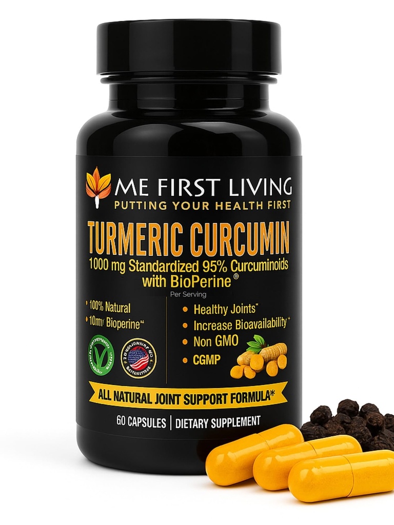 Ja Pierwsza żywa kurkumina turkuminowa 1000 mg 95% Kurkuminoidy, Bioperine 10 mg, 19x Większa moc niż inne, Zwiększona absorpcja, Non-GMO, Organic Turmeric, Wegan, Gluten Free, 60 Kapsułki