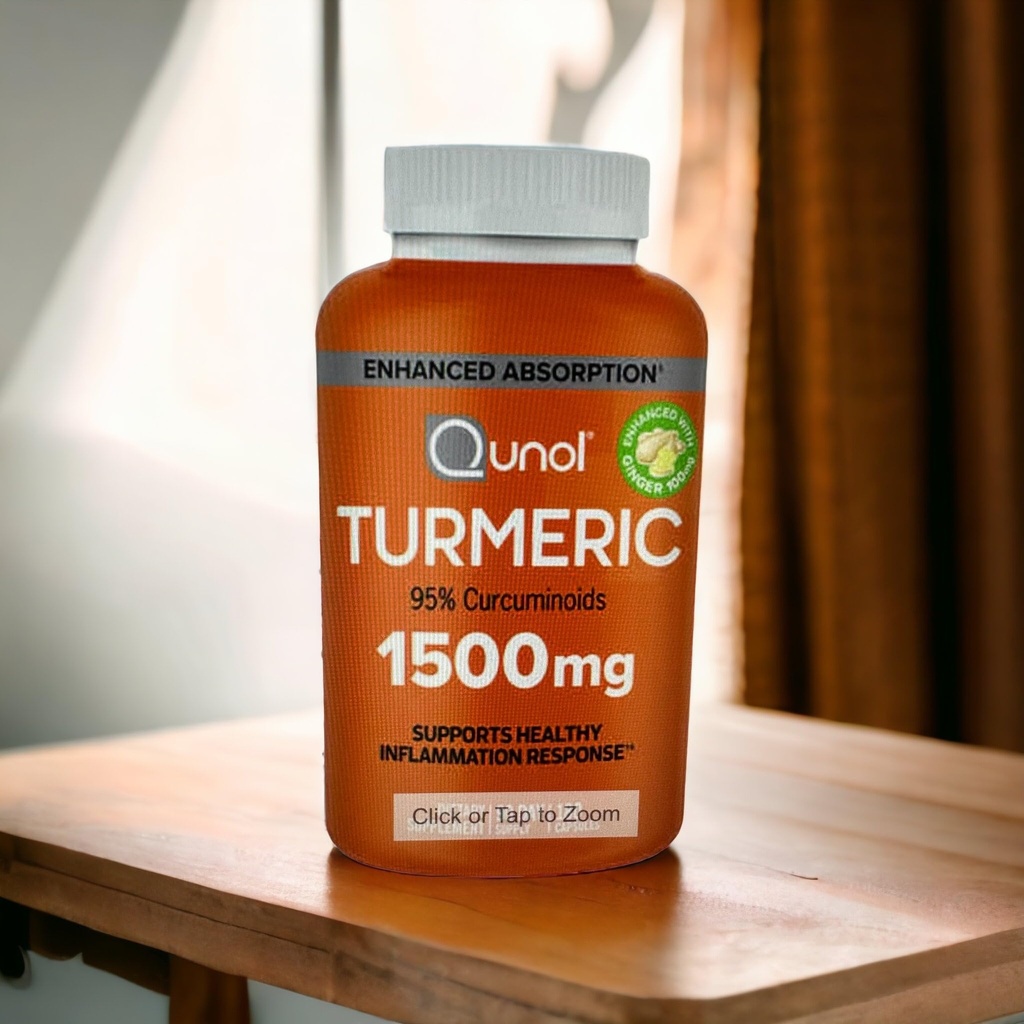 Kurkumina kurkumina z czarnym pieprzem i imbirem, Qunol 1500mg Turmeric Extract z 95% Kurkuminoidy, Zwiększona absorpcja, Wspiera zdrową reakcję zapalną, 180 Kapsułki wegetariańskie
