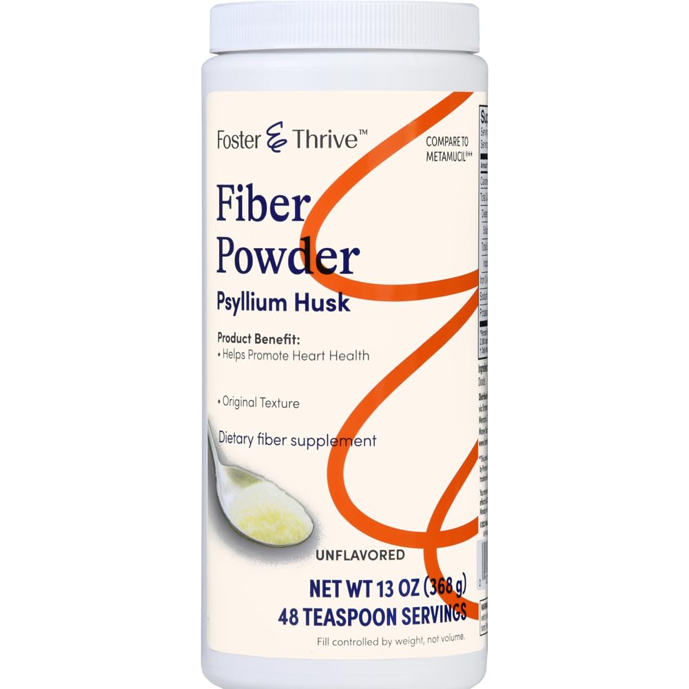 Foster & Thrive Daily Pzyllium Husk Powder Supplement, 4- in-1 Włókno do leczenia trawiennego Laxative, Relieves Okazjonalne zaparcia, Sweetened w / Prawdziwy cukier, Oryginalny aromat, 48 Dawki