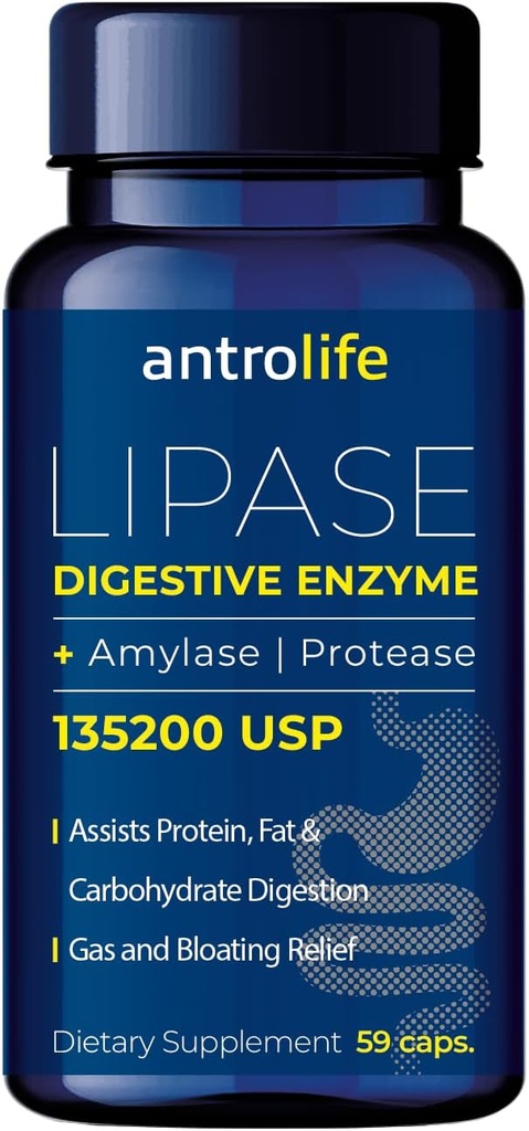 ANTROLIFE Digestive Health Supplement - Enzymy z Lipase Nutritional Supplements & Amylase for Digestive Comfort - Suplement diety - 59 Kapsułki