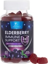 Gummy z jagodami z witaminą C, D3 i cynkiem - Gummy do wsparcia immunologicznego dla dzieci i dorosłych, ekstrakt z czarnego jagodu Gummy immunologicznego suplement wsparcia zdrowia, Witamina Black Elder Berry - 60 Gummies