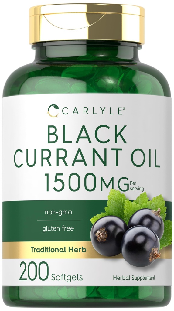 Carlyle Black Currant Oil Softgels 124; 1500mg Death 124; 200 Count Death 124; Non- GMO and gluten Free Formula Death 124; Black Currant Seed Oil