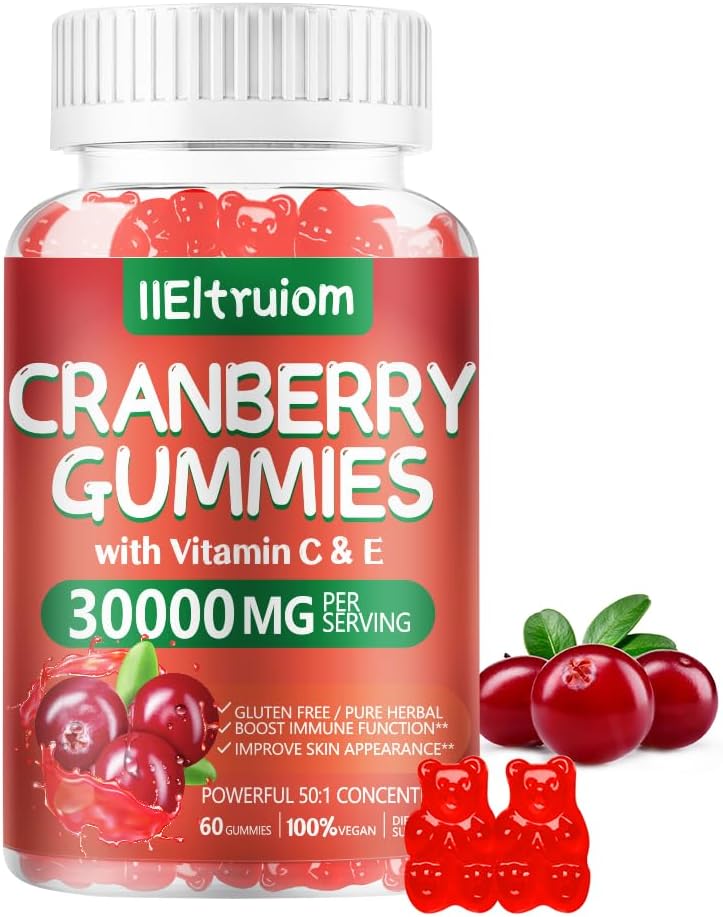 Żurawinowe Gummie Urynary Tract Health for Women & Men, 50X Koncentrat Extrac, Witamina C & E, Żurawinowe Gummie dla kobiet z Hibiscus Wsparcie immunologiczne, 60 Liczby