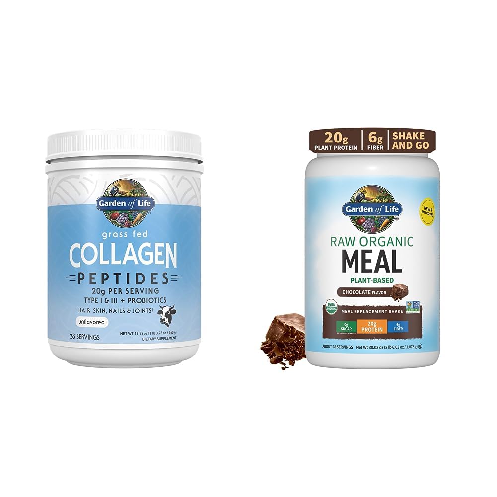 Ogród życia trawa fed Zhydrolizowany Kolagen Suplementy białka Peptydy Proszek, 19.75 Oz & Smaczne Organiczne Czekoladowe Czekoladowe Zamiennik shake Wegan 20g