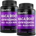 6- in-1 Organic Maca Root Ashwagandha kapsułki 1710mg z DHEA i Black Pepper Fruit Extract for Women and Men - Black Maca Supplement for Stamina, Bone and Mood Supplement, 120ct (Opakowanie 2)