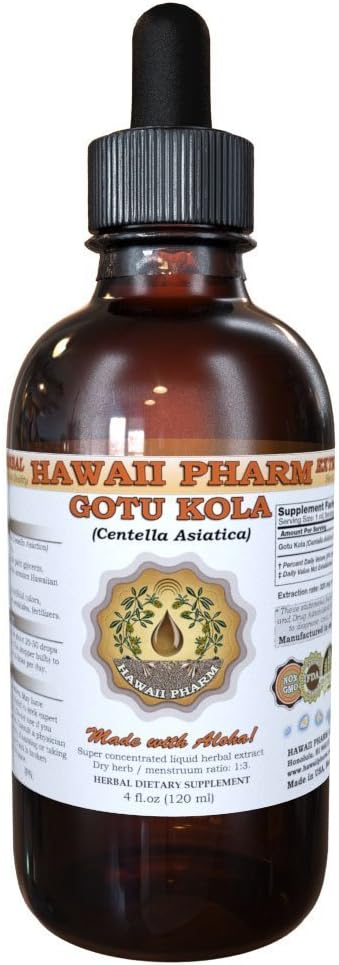 HawaiPharm Gotu Kola Liquid Extract, Organic Gotu Kola (Centella Asiatica) Tincture Supplement 4 oz