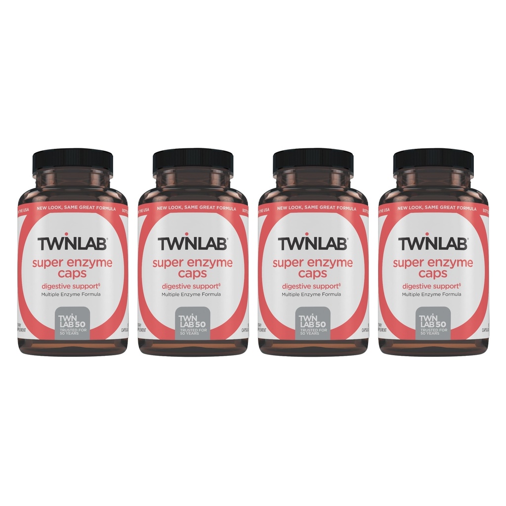 Twinlab Super Enzym Czapki - Suplement do zaparcia z żołądkowych enzymów - 50 Kapsułek (Opakowanie 4)