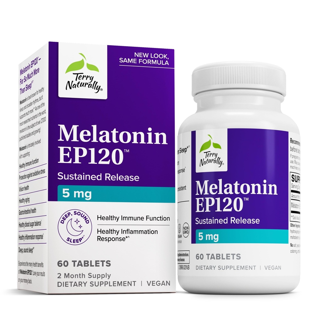 Terry Natural Melatonin EP 120 5 mg - Suplement wsparcia snu z przeciwutleniaczami - Suplement wolny od glutenu dla zdrowego snu - Suplement diety do pomocy zdrowe starzenia i zdrowia immunologicznego - 60 Tabletki