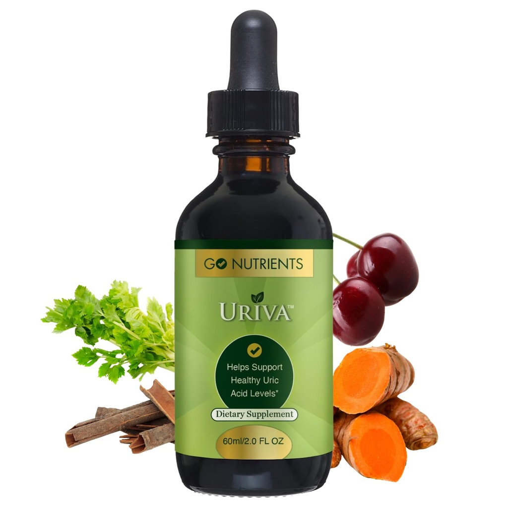Go Nutrigents Uriva - Advanced Moryc Acid Flush Cleanse with Tart Cherry Extract Selery Seed, Turmeric & More - Wysoka absorpcja płynnych kropli suplement do połączeń i nerek 2.0 oz.