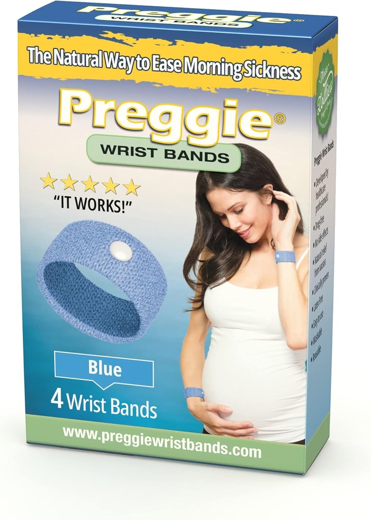 Trzy Lollies Preggie Anti- Nudności Opaski na rękę - Poranna choroba Relief -- Efekt uboczny wolny - 2 Hrabia (4 opaski na rękę) - Niebieski