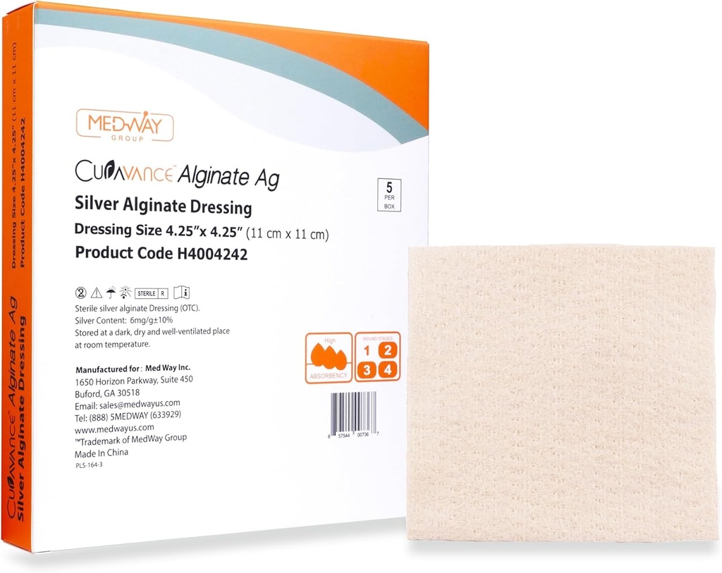 MedVance MedHeal Silver Calcium Alginate Ag Steryl Wysoko Absorbent Dressing, (4,25 "x 4,25") 5 opatrunków / Pudełko, 5 liczenia (opakowanie po 1)