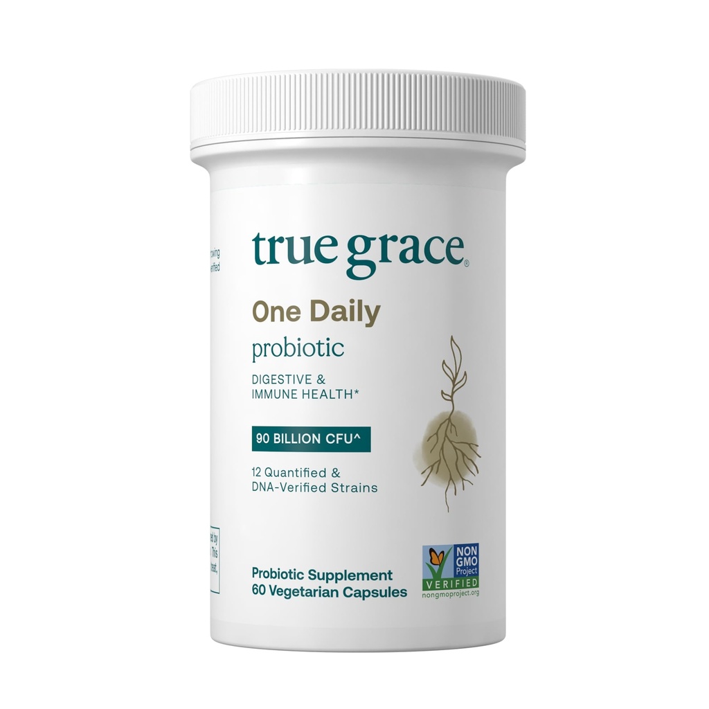 True Grace One Daily Probiotic - 60 Kapsułki wegetariańskie - 90 Miliard CFU - Gut, Digestive & Immune Health Support Blend with Prebiotic Fiber - Gluten & Soy Free - 60 Sługi