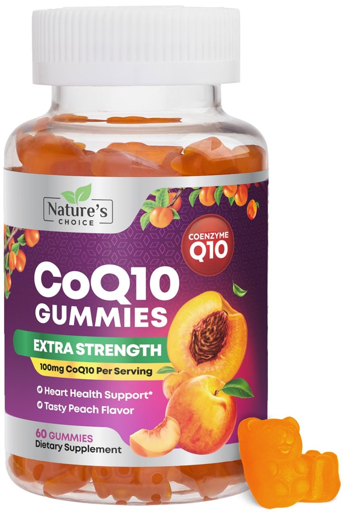 CoQ10 Gumiaki dla dorosłych 100mg - 3X Siła, Wysoka Absorpcja, Suplement przeciwutleniający do wsparcia zdrowia serca i produkcji energii, Ultra Koenzym Q10 Witaminy, Coq 10 Suplementy - 60 Gumiaki CoQ10