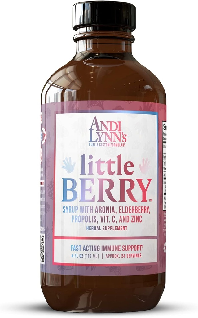 Andi Lynn 's LittleBerry, Syrop Elderberry dla dzieci - Witamina organiczna C & Cynk, Suplement ziołowy - Szybkie działanie immunologiczne Wsparcie, 4oz - Czysty Syrop Elderberry dla zdrowia dzieci