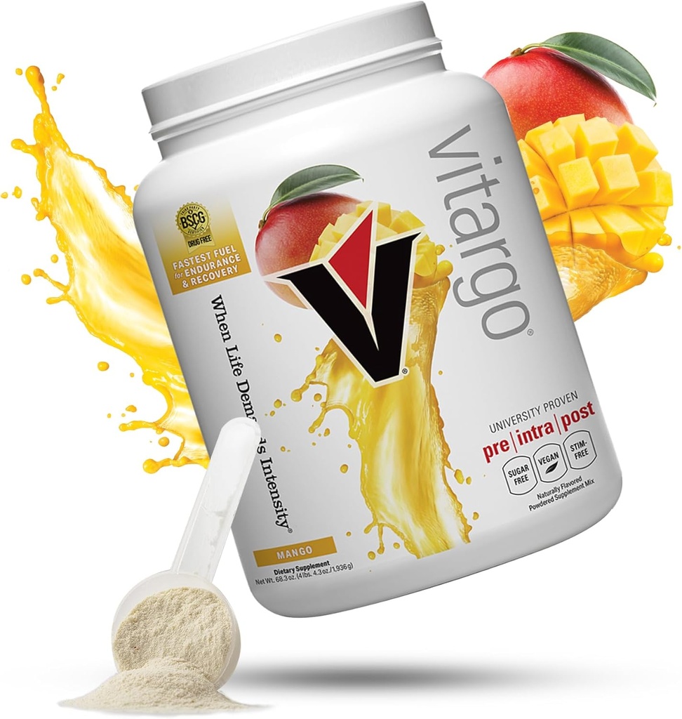 Vitargo Proszek węglowodanowy Dwutlenek węgla 124; Pasz Glykogen mięśni 2X Szybciej Dwudziesty czwarty; 4.4 LB Mango przed treningiem i post Trening odzyskiwania proszku 124; Suplement do węglowodanów do odzysku, Wytrzymałość, Gain Muscle Mass