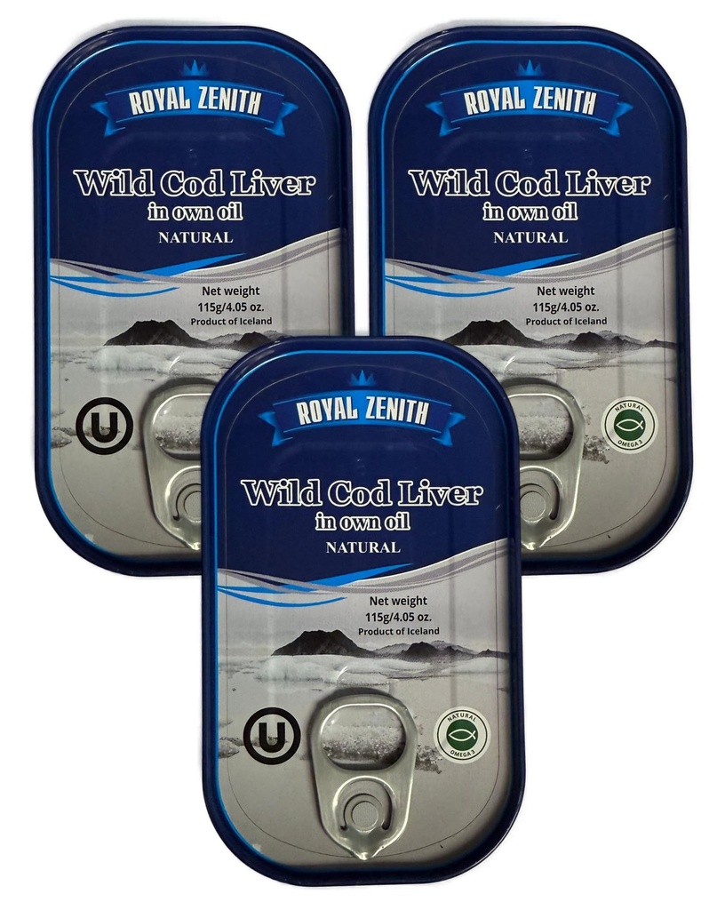 Royal Zenith Islandzkie Dzikie Dorsz Wątroba 4.05oz / 115g Opakowanie zawierające 3
