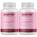 BESTVITE Cholina Inozytol 500mg (240 Kapsułki wegetariańskie) (120 x 2) - Brak stearynianów - Brak fosforanu diwapniowego - Nie Napełniacze - Wegan - Nie GMO - Bez glutenu