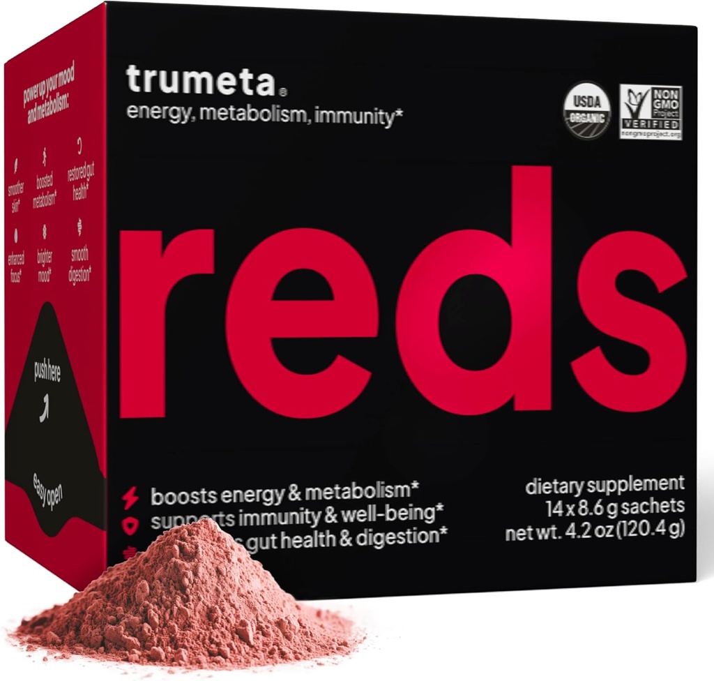 Opakowania proszkowe Superfood Red - dla immunologicznego wsparcia i pamięci I Czerwone przeciwutleniacze proszku Superfood Polyphenols Mieszanka z organicznym Acai Berry, Goji Berry, Granat - 14 Sachets