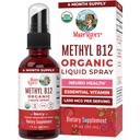 MaryRuth Organic Witamina B12 Rozpylacz płynny 124; Wegan, Non-GMO, Gluten- Free Xion 124; USDA Organic Supplement Agreement 124; Energia i system nerwowy Wsparcie 124; B12 Witaminy dla kobiet i mężczyzn 124; 1500 µg Xiv124; 1 Fl Oz