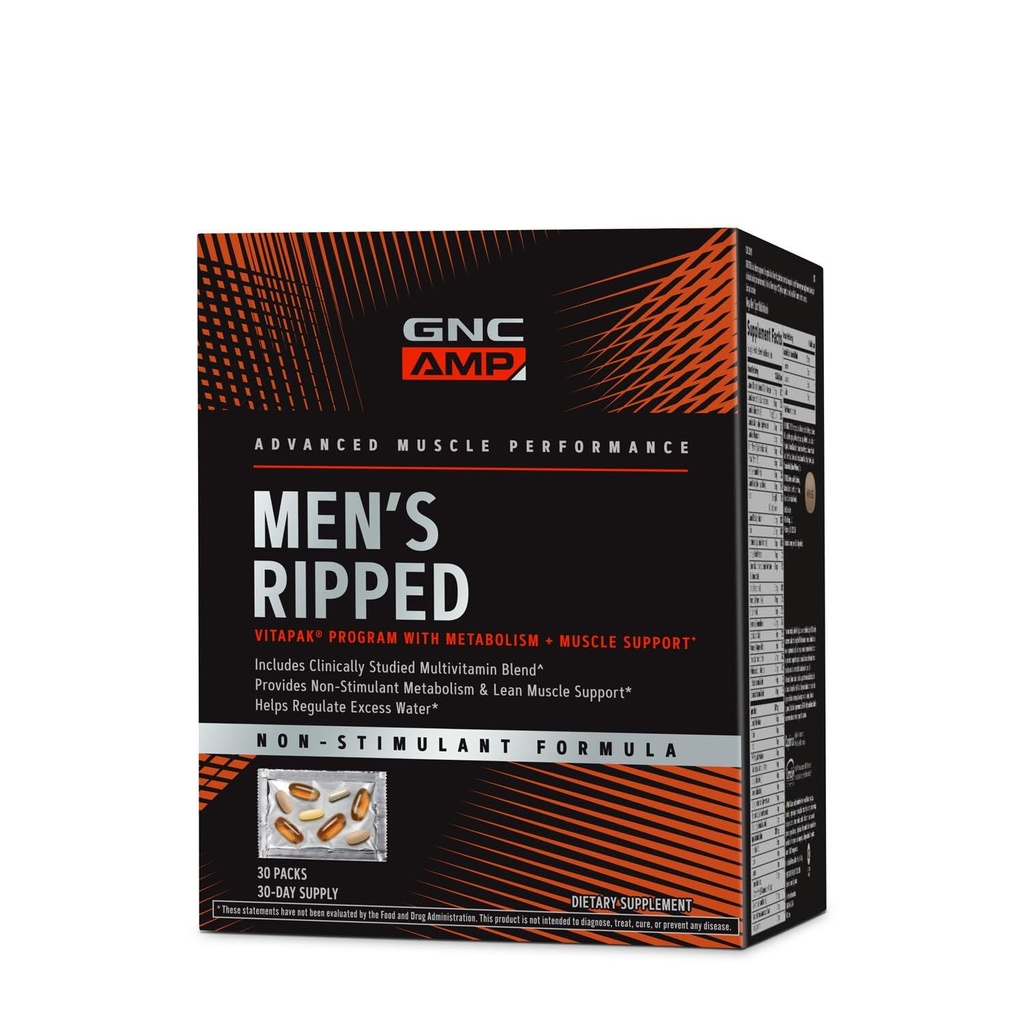 GNC Men 's Ripped Clinically Studied Multivitamin Blend, Lean Muscle Support, Non-Stimulant Formula, 30 Służenie
