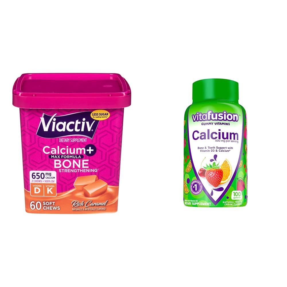 Viactiv Wapnia Chews & vitafusion Wapnia Gummies, 60 Chews & 100 Count - Bone & Teeth Health Supplements