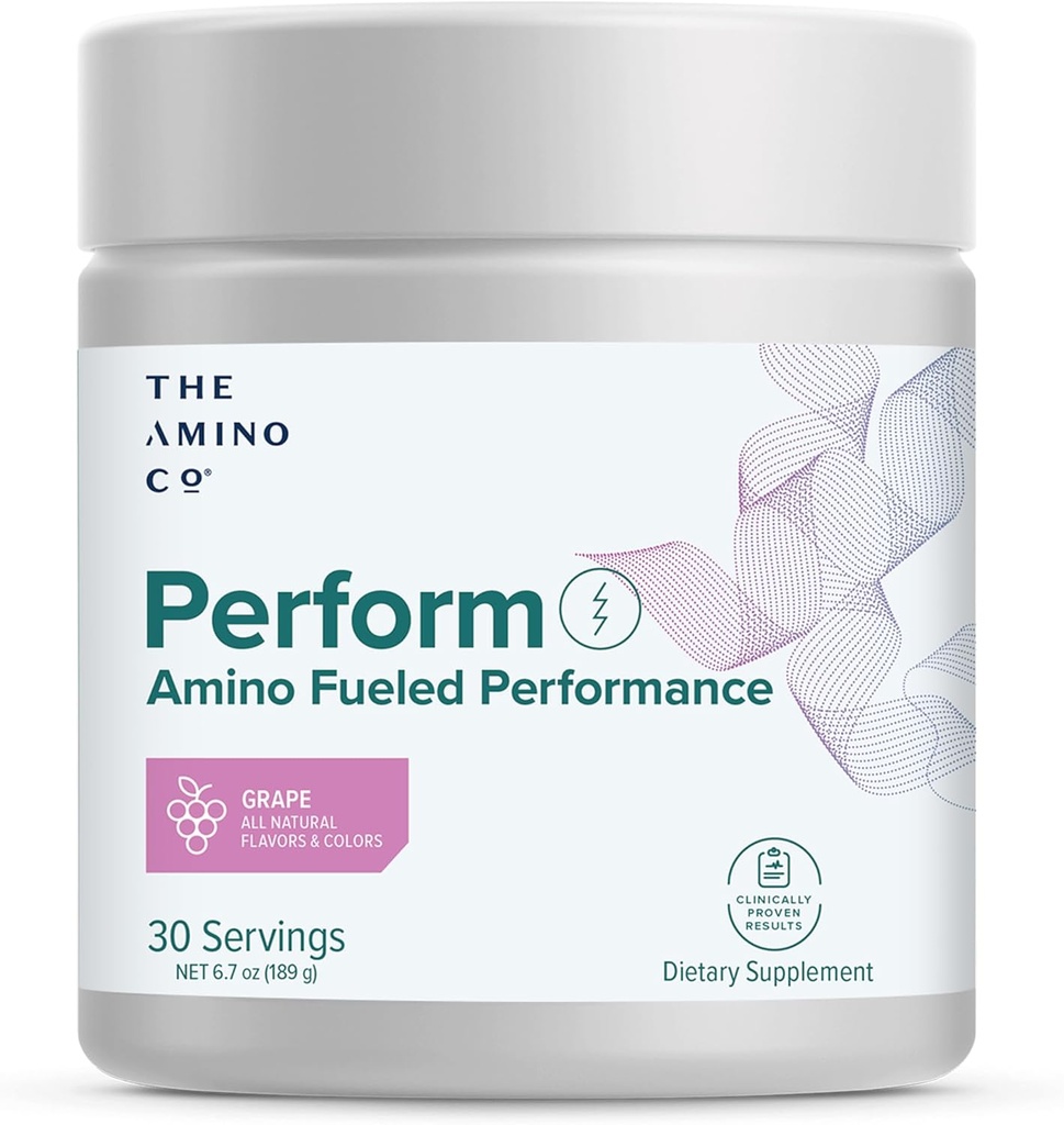 Amino CO. - Wykonaj przed treningiem suplement proszku z czystego kwasu aminooctowego EAA & Natural Flavor, Stewia Sweetened Pretensive Energy Boost dla mężczyzn i kobiet - Grape (6.7 oz)